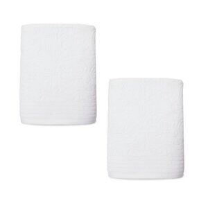 2 new WHITE Broyhill Sculpted Jacquard Textured Velour 100% Cotton Bath Towels
